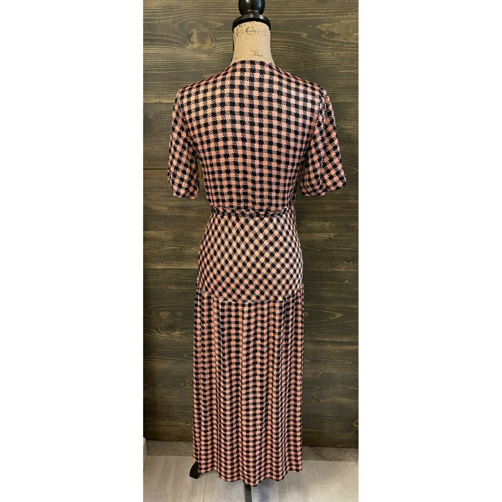 Topshop Women's Wrap Plunge V Neck Checkered Print Midi Dress Size 2 Small - Picture 5 of 11